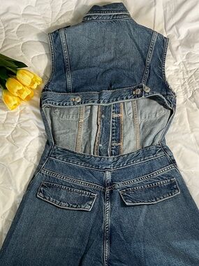 Zara Dark Blue Denim Sleeveless Jeans Overalls